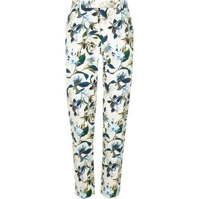 River Island Mens White Skinny Fit Floral Suit Trousers