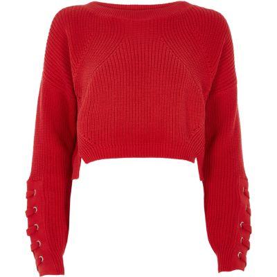 River Island Womens Lace-up Eyelet Cropped Jumper