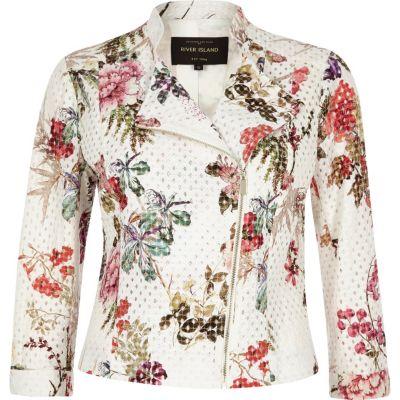 River Island Womens White Floral Print Lace Biker Jacket