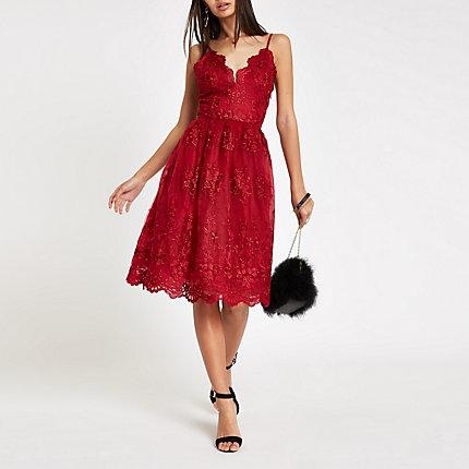 River Island Womens Chi Chi London Lace Floral Prom Dress