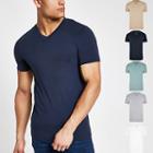 River Island Mens Muscle Fit V Neck T-shirt Multipack