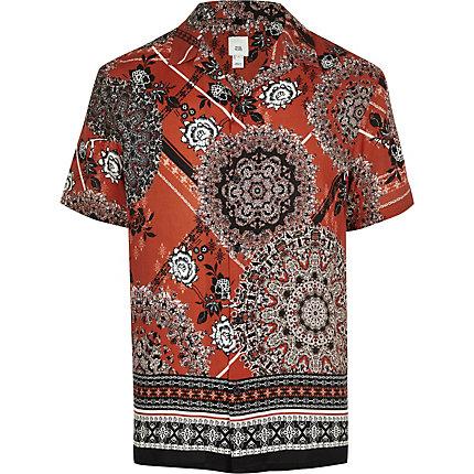 River Island Mens Rust Moroccan Tile Print Short Sleeve Shirt