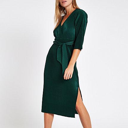 River Island Womens Tie Waist Plisse Midi Dress