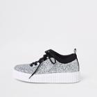 River Island Womens Silver Glitter Lace Up Creeper Trainers