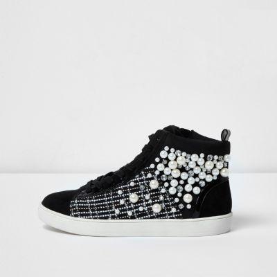 River Island Womens Faux Pearl Hi Top Sneakers