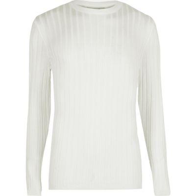 River Island Mens Big And Tall White Ribbed Crew Neck Sweater