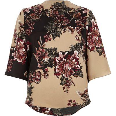 River Island Womens Floral Print High Neck Cape Sleeve Top