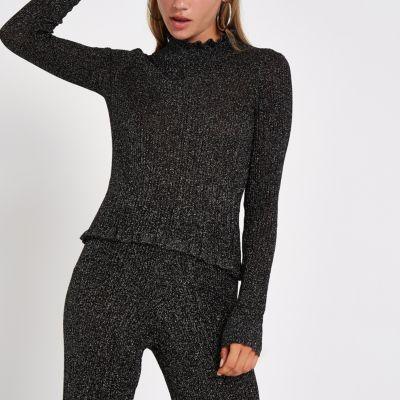 River Island Womens Knit Metallic High Neck Top