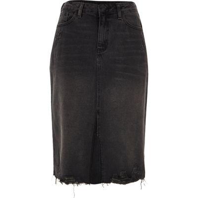 River Island Womens Distressed Split Hem Denim Pencil Skirt