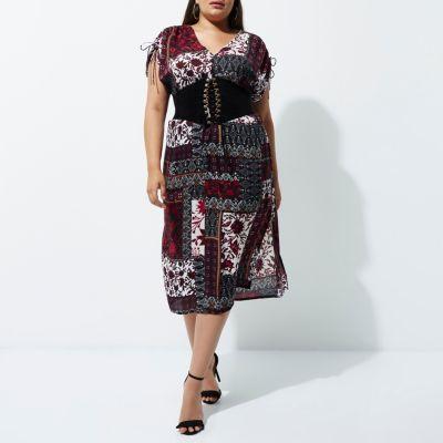 River Island Womens Plus Tile Print Ruched Midi Dress