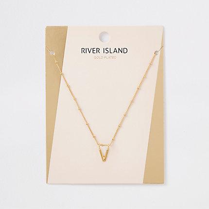 River Island Womens Gold Plated 'v' Initial Necklace