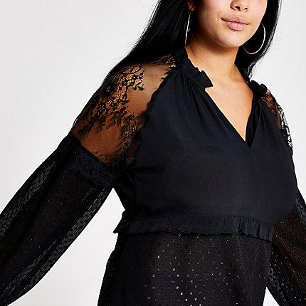 River Island Womens Plus Lace V Neck Sheer Blouse