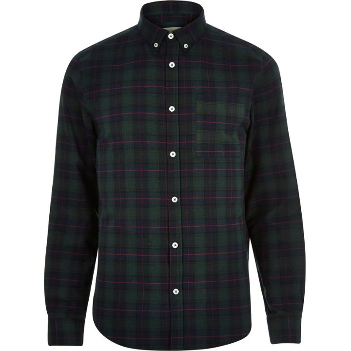 River Island Mensdark Twill Check Shirt