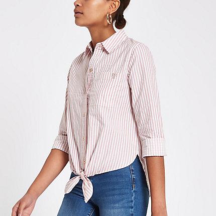 River Island Womens Stripe Tie Front Crop Long Sleeve Shirt