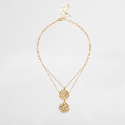 River Island Womens Gold Tone Double Layer Coin Necklace