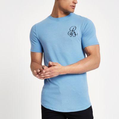 River Island Mens R95 Muscle Fit Curve Hem T-shirt