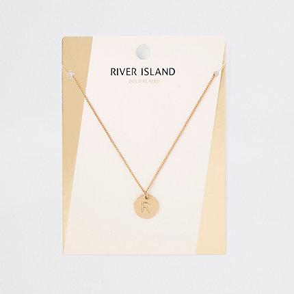 River Island Womens Gold Plated 'r' Engraved Necklace