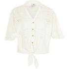 River Island Womens White Broderie Tie Front Cropped Shirt