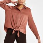 River Island Womens Copper Tie Front Long Sleeve Shirt