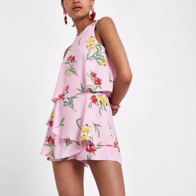 River Island Womens Floral Tiered Frill Sleeveless Playsuit