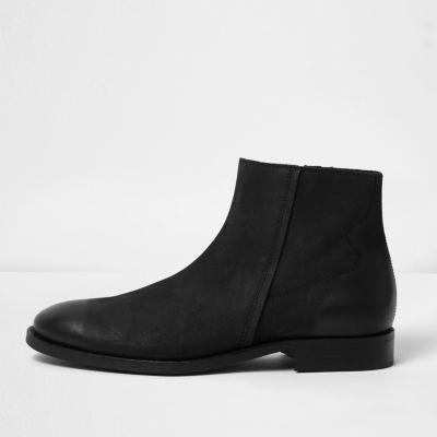 River Island Mensblack Leather Seam Boots