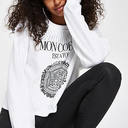 River Island Womens White Diamante 'mon Coeur' Print Sweatshirt