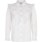 River Island Womens Petite White Frill Bib Long Sleeve Shirt