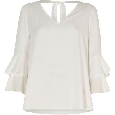 River Island Womens White Double Bell Sleeve Top