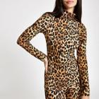 River Island Womens Leopard Print Turtle Neck Top