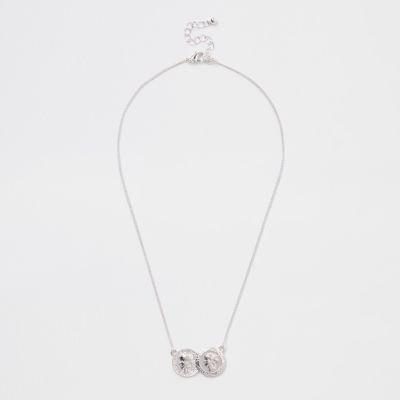 River Island Womens White Double Coin Necklace
