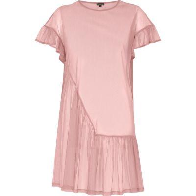 River Island Womens Blush Mesh Frill Smock Dress