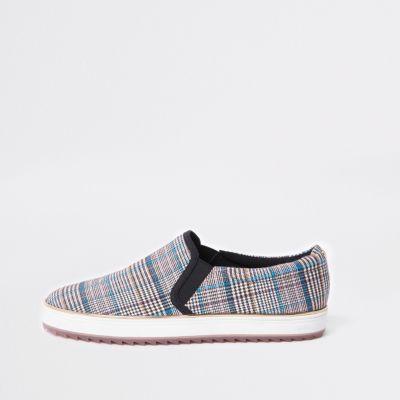 River Island Womens Check Chunky Slip On Plimsolls