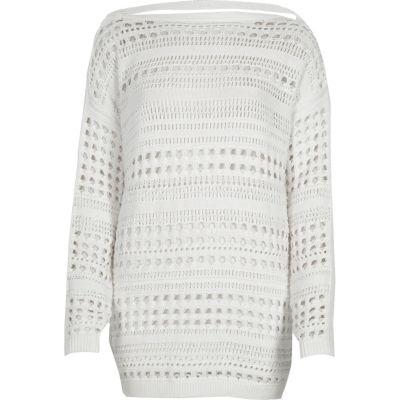 River Island Womens White Knit Open Stitch V Back Sweater