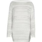 River Island Womens White Knit Open Stitch V Back Sweater