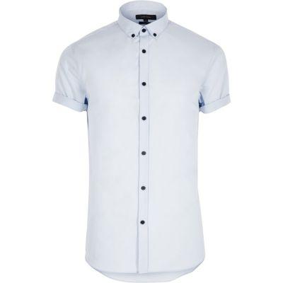 River Island Mensblue Casual Slim Fit Short Sleeve Shirt