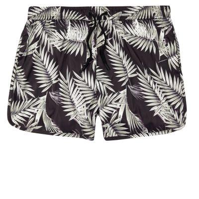 River Island Mensbrown Palm Tree Print Runner Swim Trunks