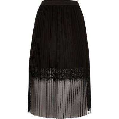 River Island Womens Pleated Lace Trim Midi Skirt