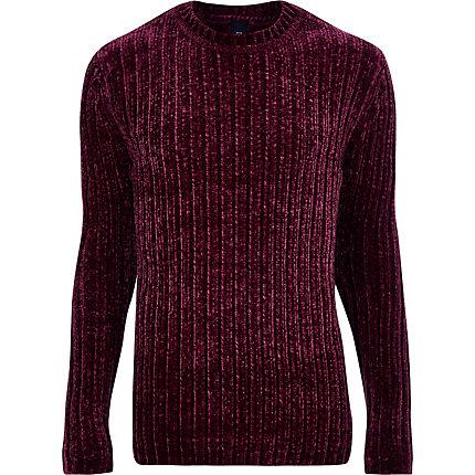 River Island Mens Shiny Muscle Chenille Knit Sweater