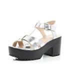 River Island Womens Silver Metallic Strappy Chunky Sandals