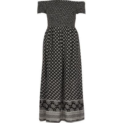 River Island Womens Tile Print Shirred Bardot Maxi Dress