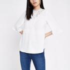 River Island Womens White Lace Insert High Neck Top