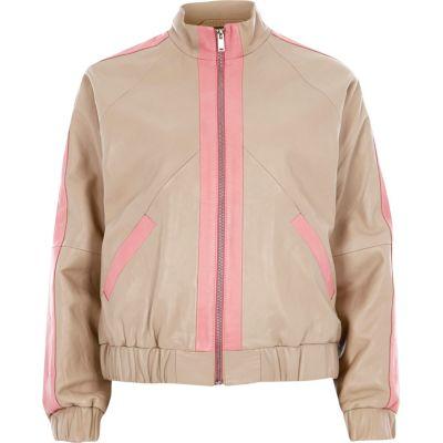 River Island Womens Leather Long Sleeve Bomber Jacket