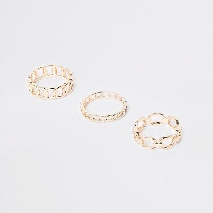 River Island Womens Gold Color Curb Chain Ring Pack