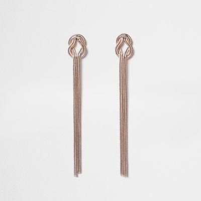 River Island Womens Rose Gold Tone Snake Chain Knot Drop Earrings