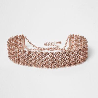 River Island Womens Rose Gold Tone Wide Diamante Choker