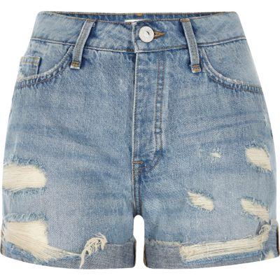 River Island Womens Wash Ripped Boyfriend Denim Shorts