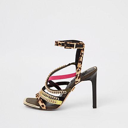 River Island Womens Leopard Print Chain Strap Heel Sandal