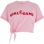 River Island Womens 'girl Gang' Knot Front Cropped T-shirt