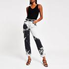 River Island Womens White Tie Dye Print Mom High Rise Denim Jeans