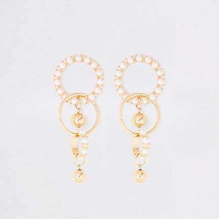 River Island Womens Gold Tone Chunky Pearl Drop Earrings